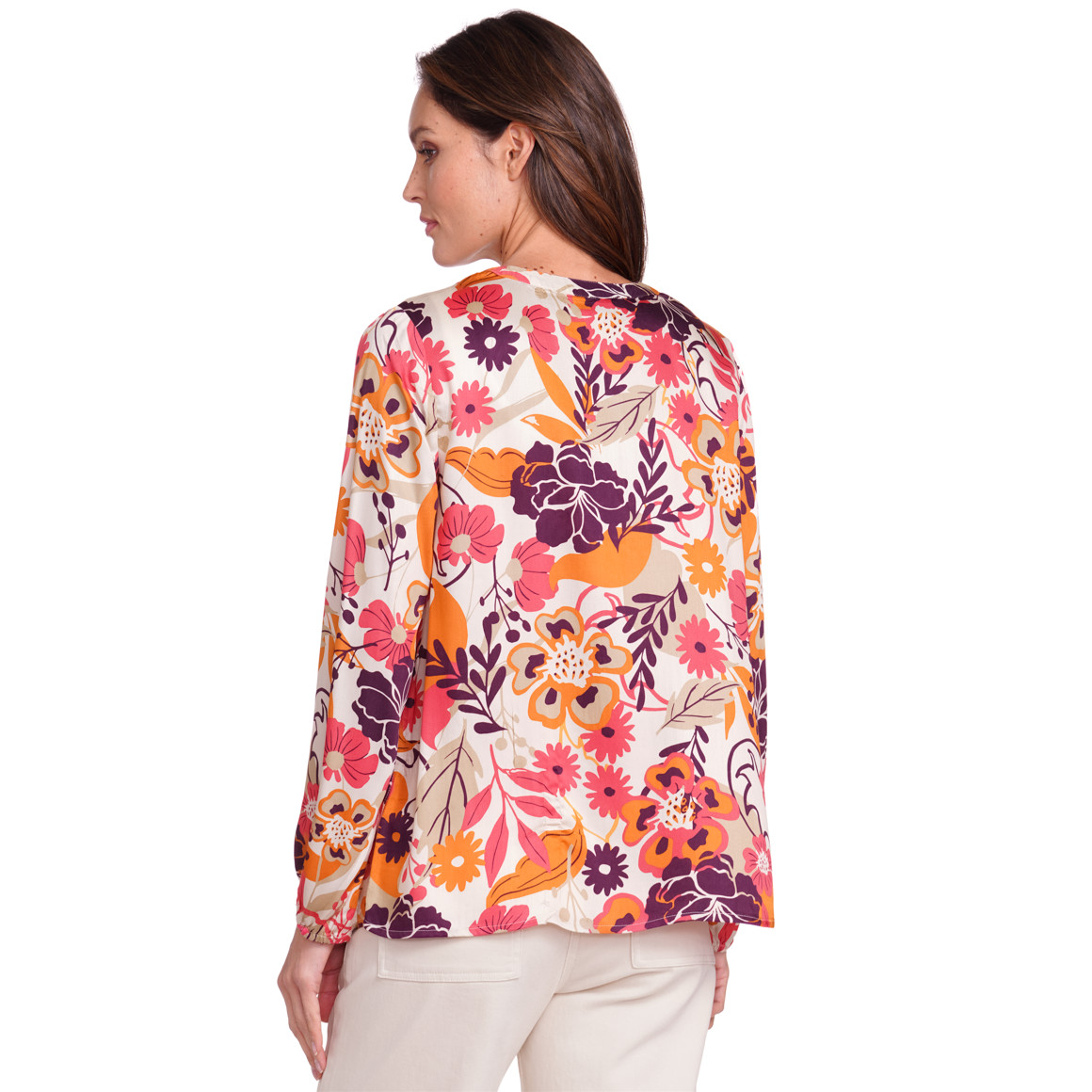 Gina Benotti Damen Bluse mit Blumen-Allover pink / dunkellila / orange