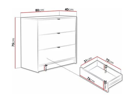 Commode Comfivo Larmire 102, Blanc, Avec tiroirs, 75x80x40cm