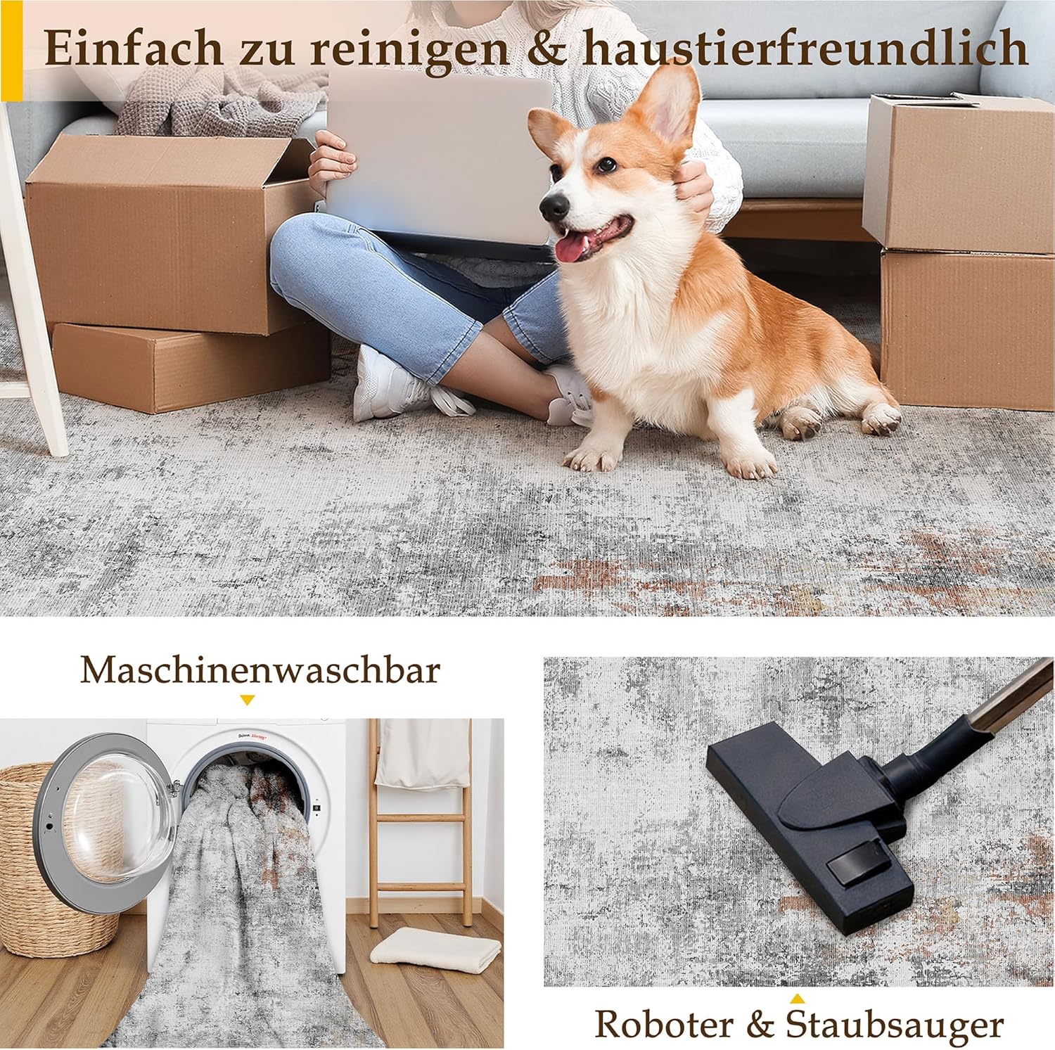 HUGEAR Waschbare Teppiche Gegend Teppich 240 X 300cm Grau Rot Modern Abstrakt Wohnzimmer Schlafzimmer Teppisch Groß rutschfest Kurzflor Weich Rugs for Living Room Carpet for Esszimmer Büro