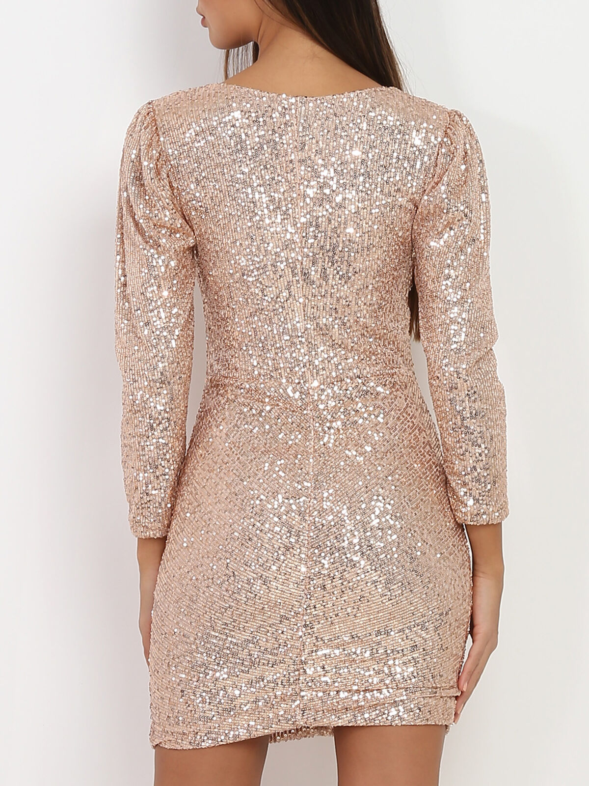 Robe à sequins drapée- Doré rose