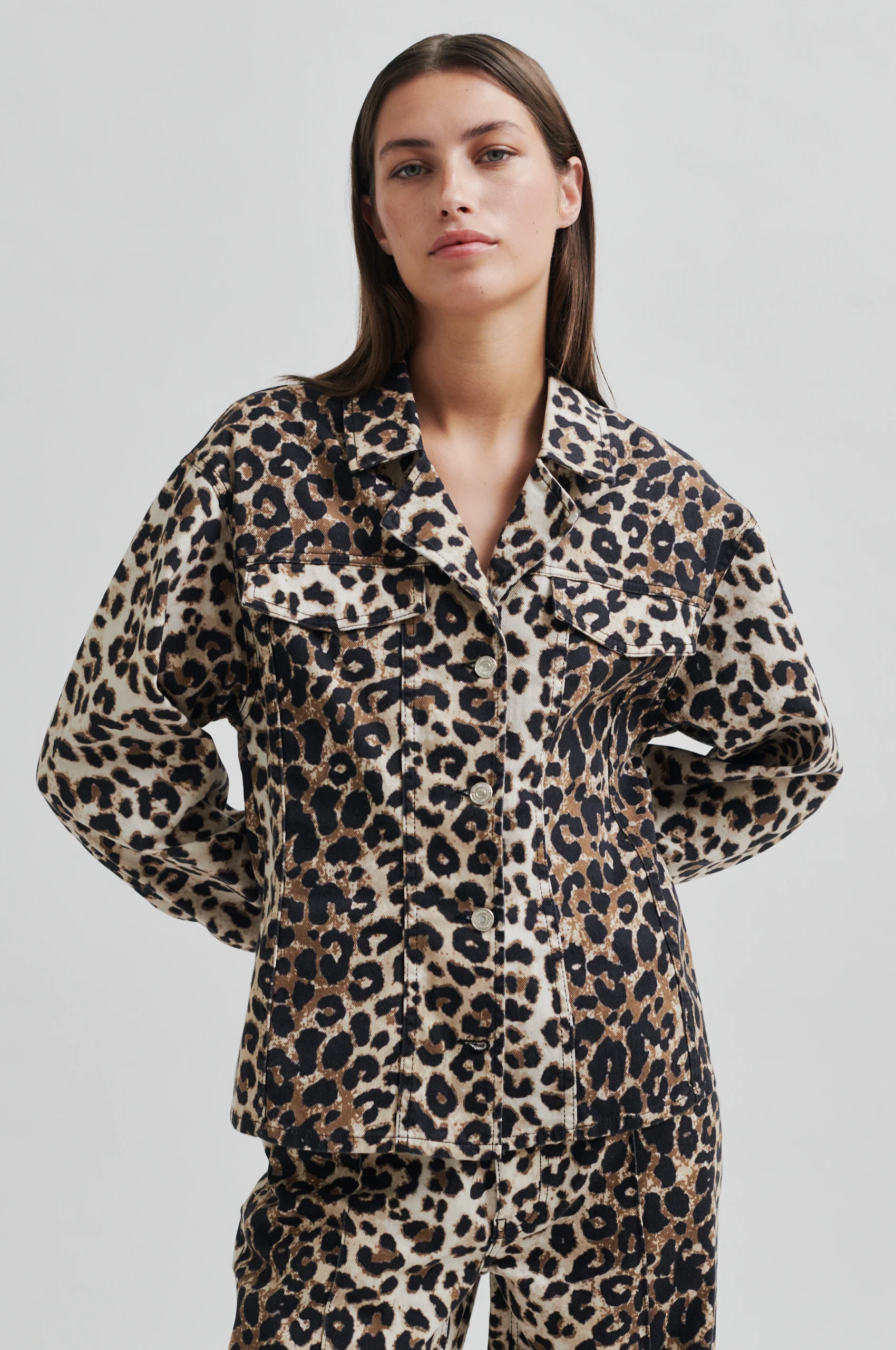 Second Female  Aleo leopard denimjakke - Kelp