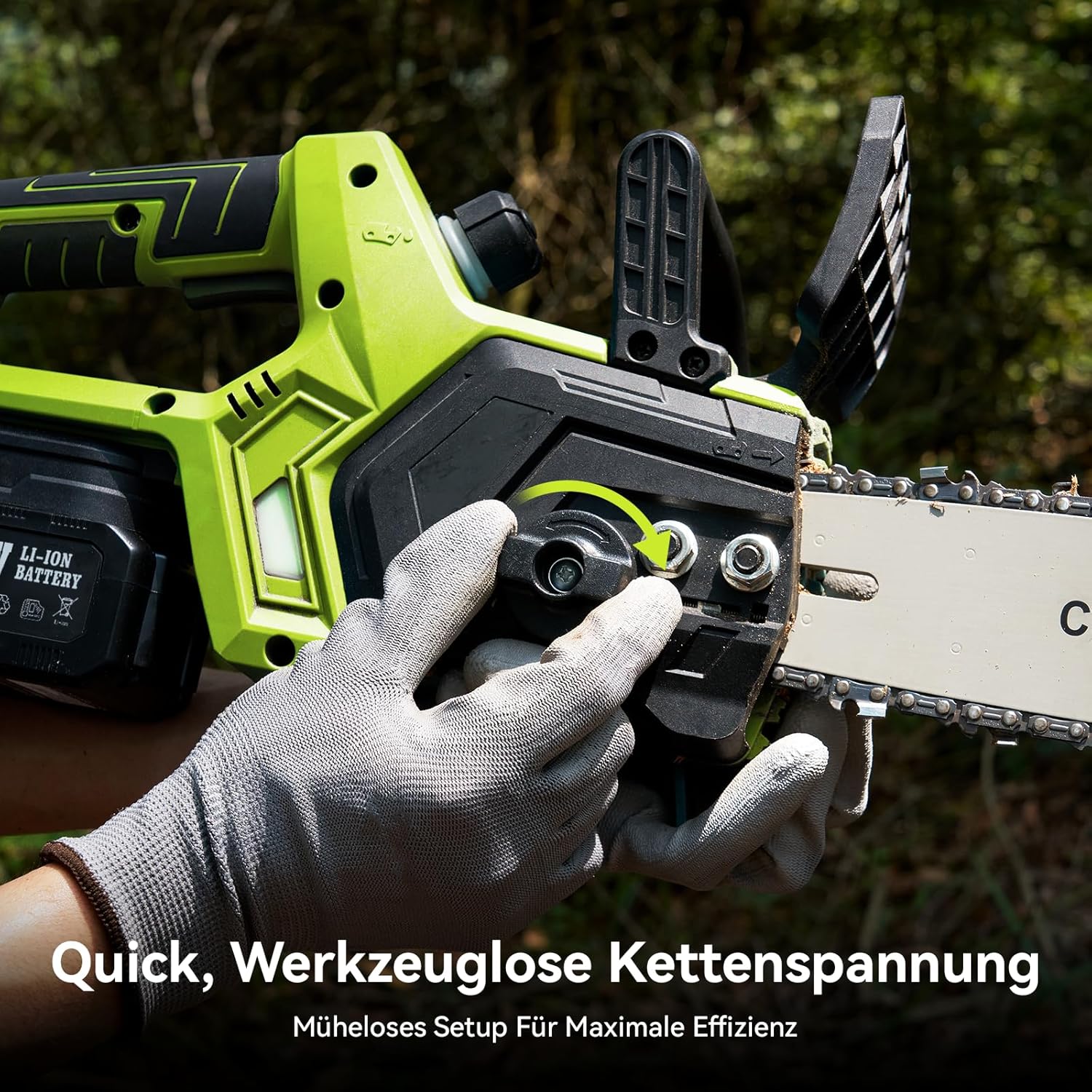Akku Kettensäge 12 Zoll, Elektro Kettensäge 10000mAh, 1200W Bürstenloser Motor, Automatische Kettenschmierung, Werkzeuglose Kettenspannung, 30cm Schwertlänge, Ideal für Brennholz & Baum