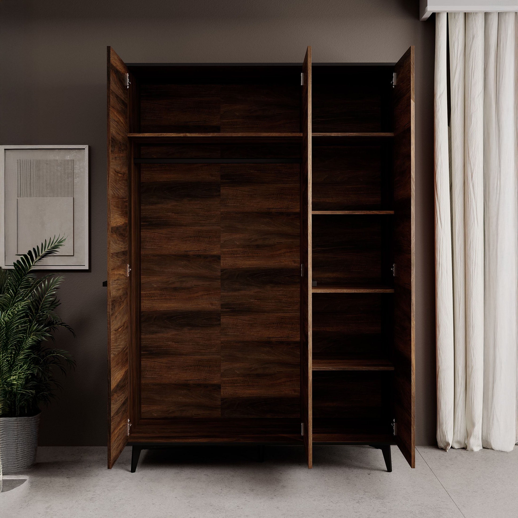 Meubella - Kledingkast Frey - Donker eiken - Zwart - 135 cm