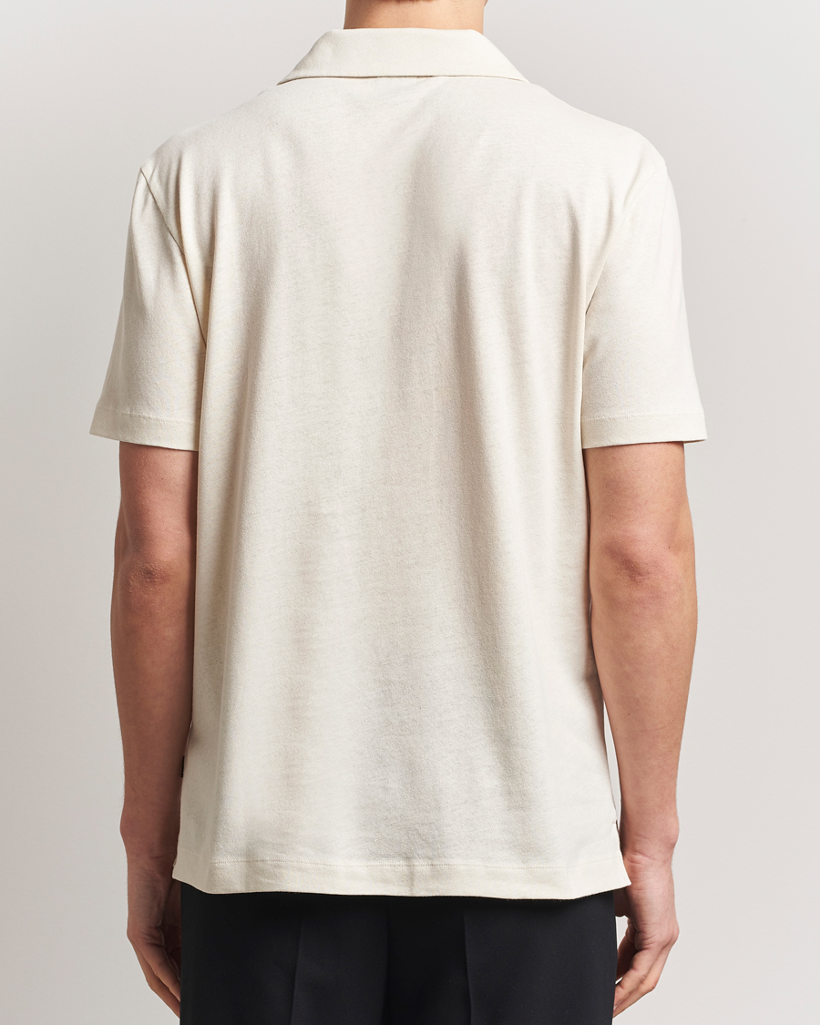 BOSS BLACK Ponti Cotton/Linen Open Collar Polo Open White