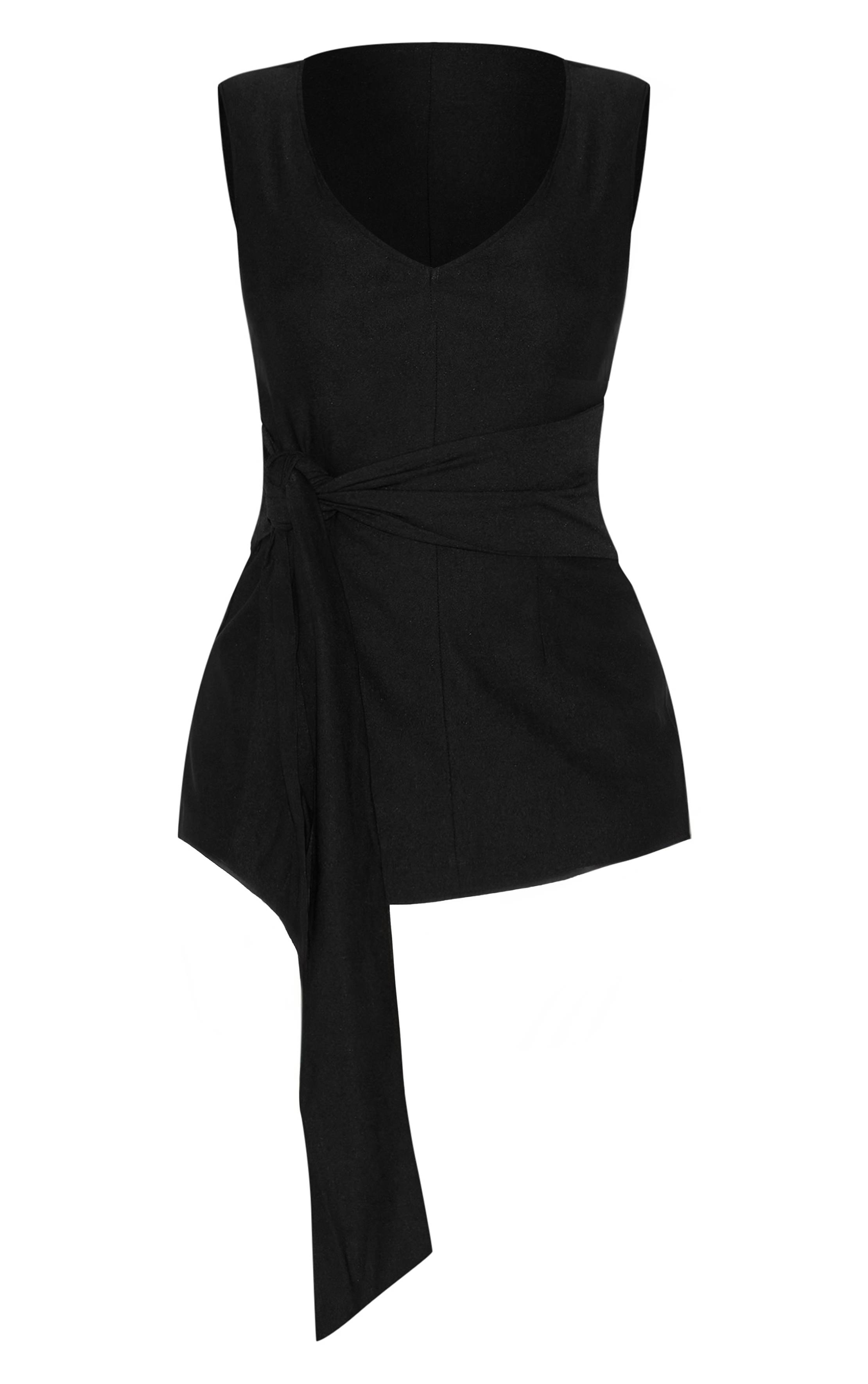 Noir Top Long Ajusté Ceinturé À Décolleté Plongeant En Tissu Extensible Shape
