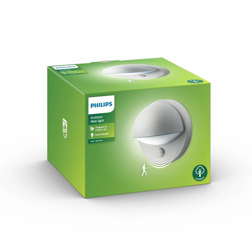 Wandlamp June in grijs, E27, IP44 met bewegingsmelder