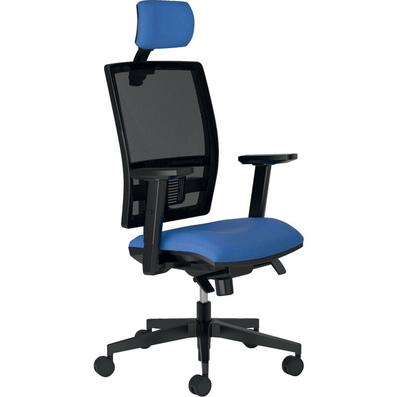 Chaise de bureau Bruneau Activ' Tissu et maille - Dossier haut avec soutien lombaire - Avec têtière - Pieds noir