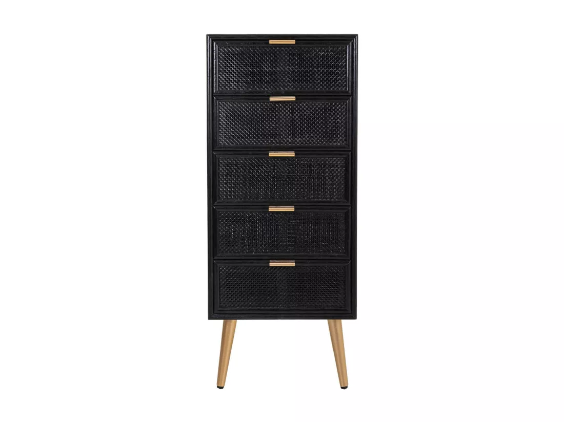 Commode en bois et treillis laqué noir 42x36,5x100,5h