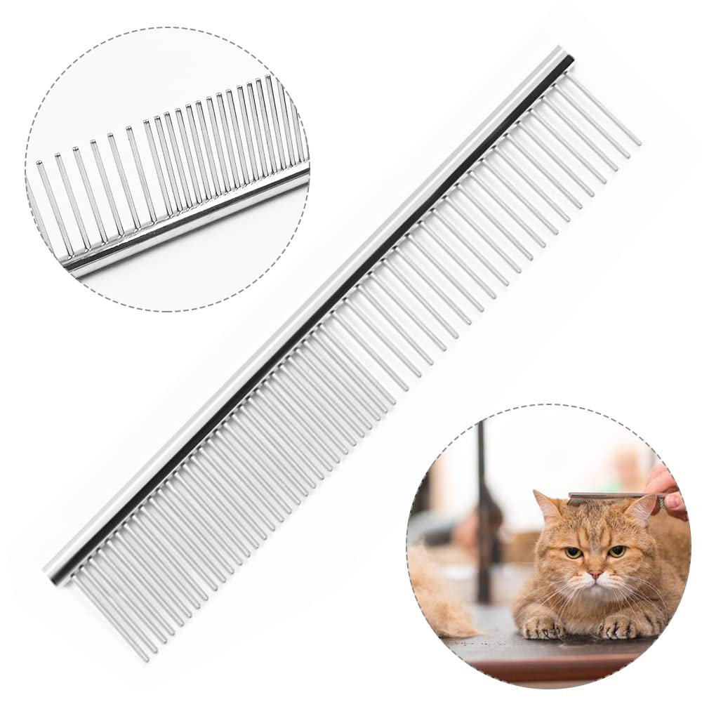 (16x3cm) Edelstahl Tierhaar Kamm für Hunde / Katzen Feine Haustier Fellpflege Bürste - Silber