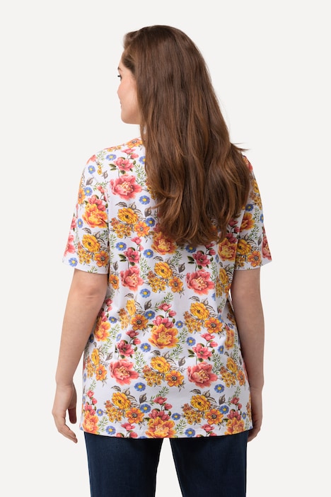 T-Shirt, Blüten, Carree-Ausschnitt, Halbarm