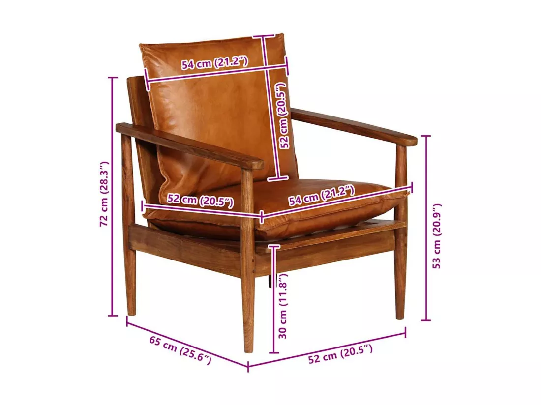 Fauteuil Marron Cuir véritable avec bois d'acacia