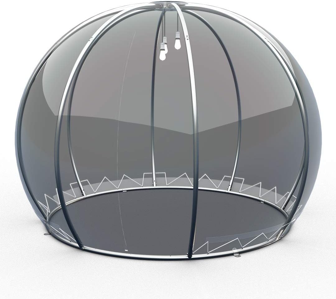 astreea® Igloo Crystal-PVC | M | Aerospace Aluminium, Pavillon mit LED-System, transparent mit Reißverschluss Tür, Gartenzelt, Gartenpavillon, 6 Personen Blasenzelt wetterfest, Bubble Zelt Ø 3.03 m
