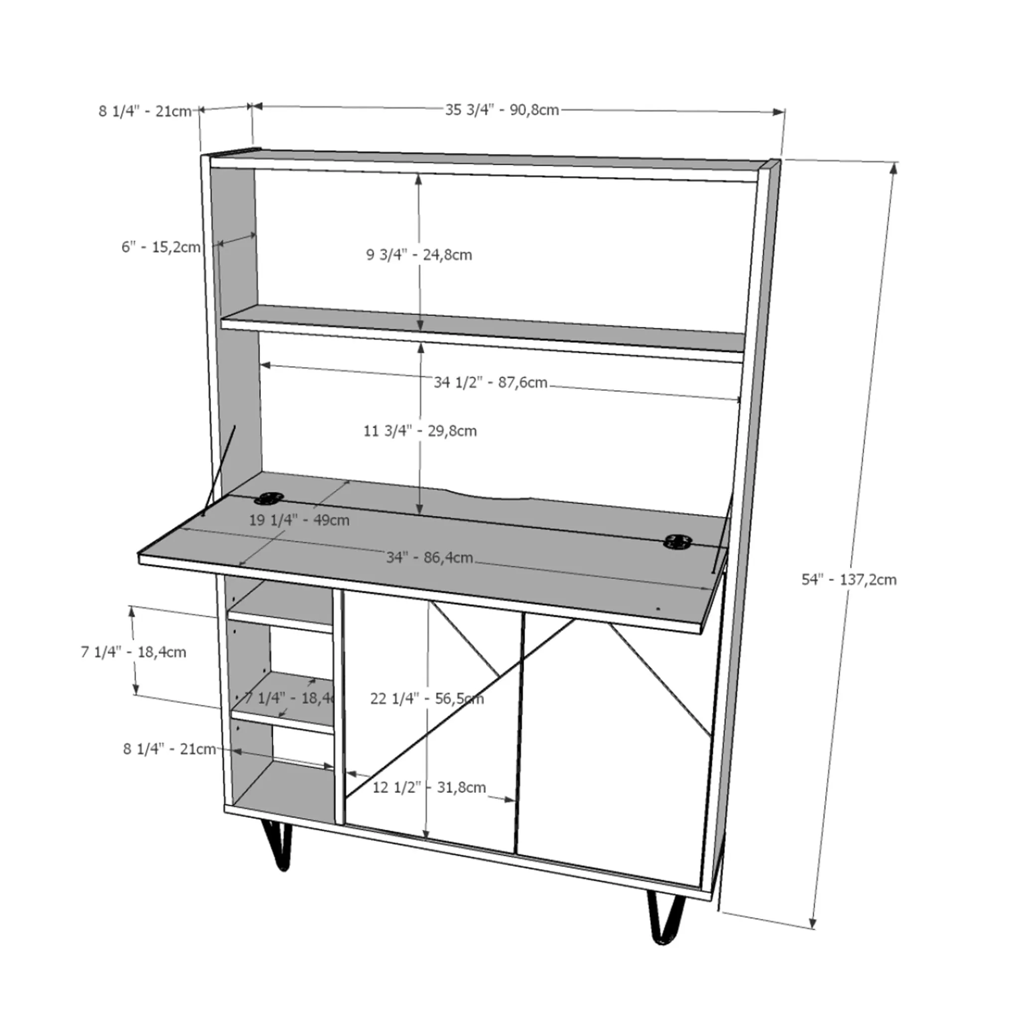 Nexera Bureau Mural Slim - Noyer  Noir