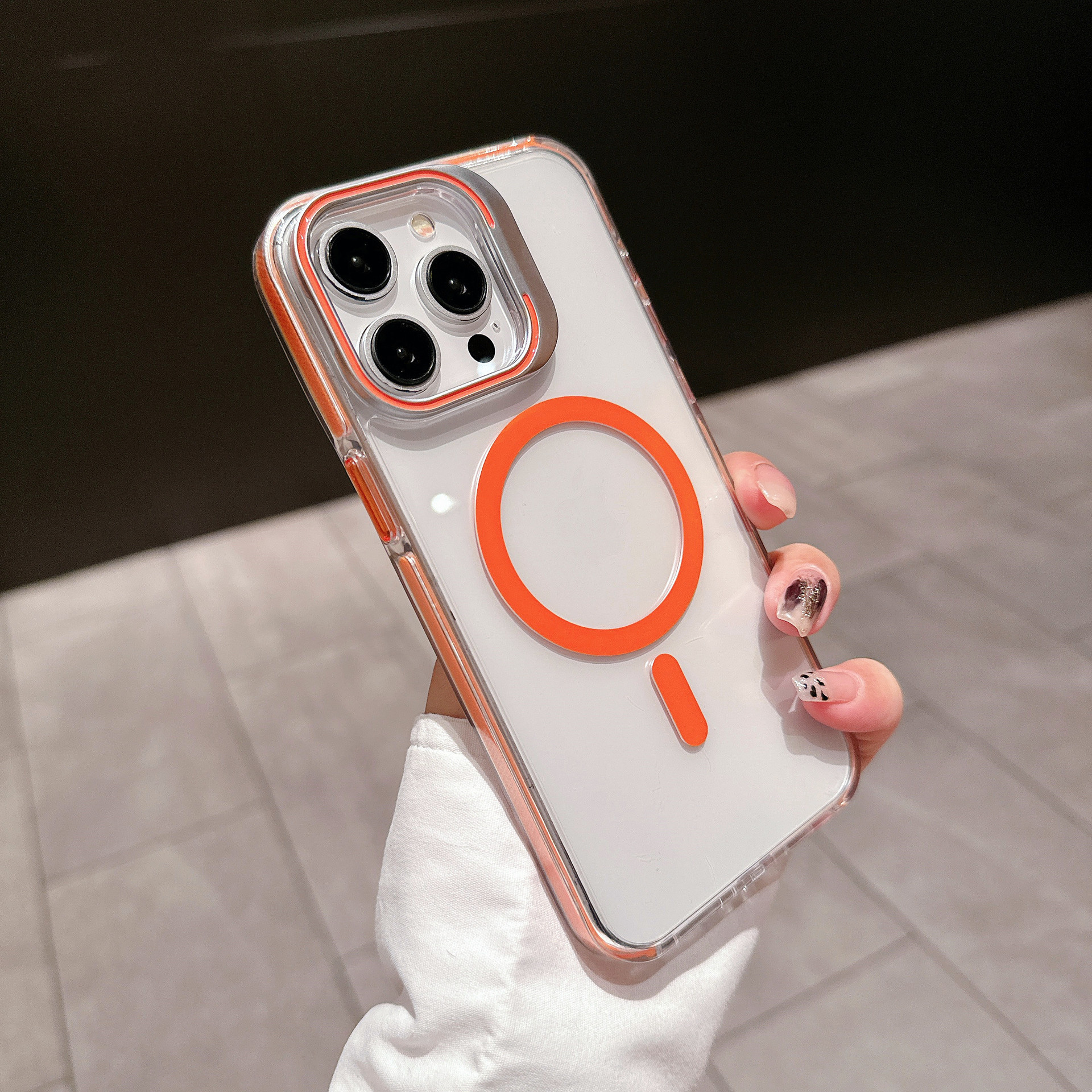 iPhone 14 Pro MagSafe Hybrid Hülle TPU Bumper Acryl Rückseite - Orange / Transparent