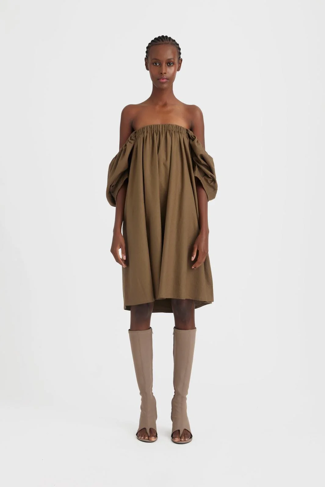 Gestuz LizaGZ linen short dress stone gray