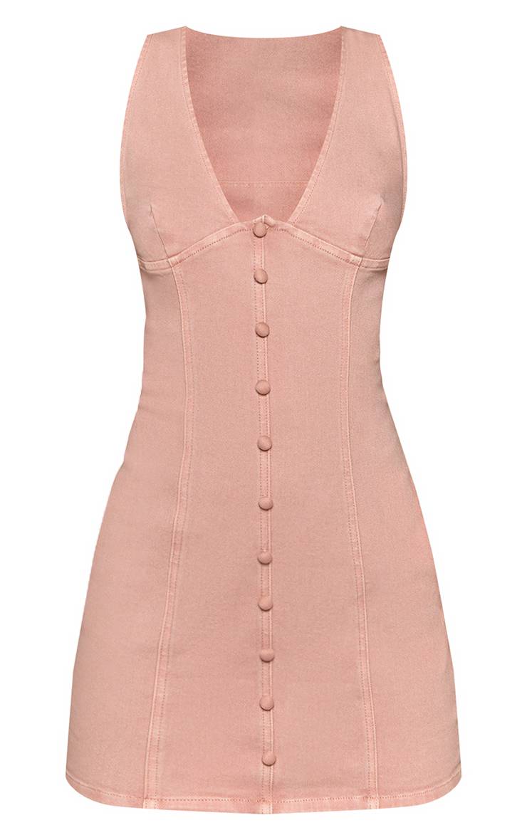 Rose Robe Mini En Denim À Détail Boutonné