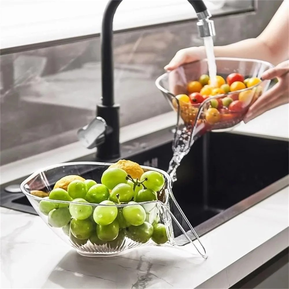 (23x19cm) Waschsieb Obst / Gemüse Korb Küchensieb Schüssel Spülbecken Abtropfkorb - Transparent