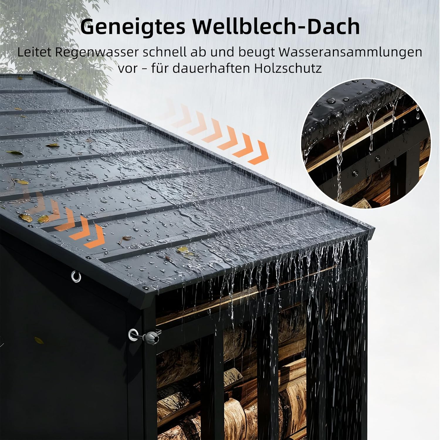 Amopatio Kaminholzregal aussen XXXL – 187x105x190cm, Brennholzregal außen mit Abdeckung 5,3SRM / 3,5m³, Metall Holzstapelhilfe, Stahlrahmen & Metalldach, Garten Holzlager, Holzunterstand, Anthrazit
