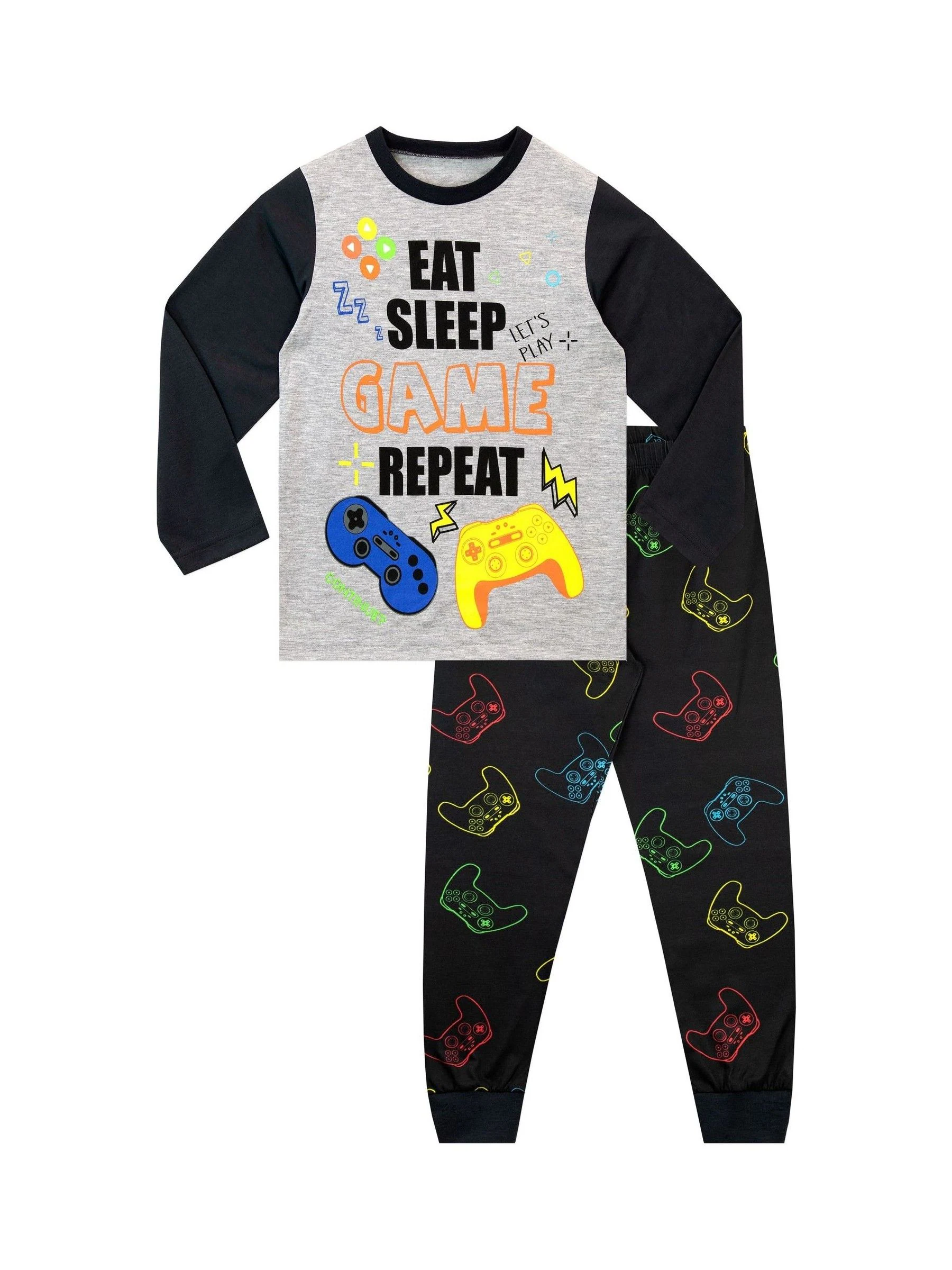 Harry Bear Eat Sleep Game Repeat Long Sleeve Gaming Pyjamas
