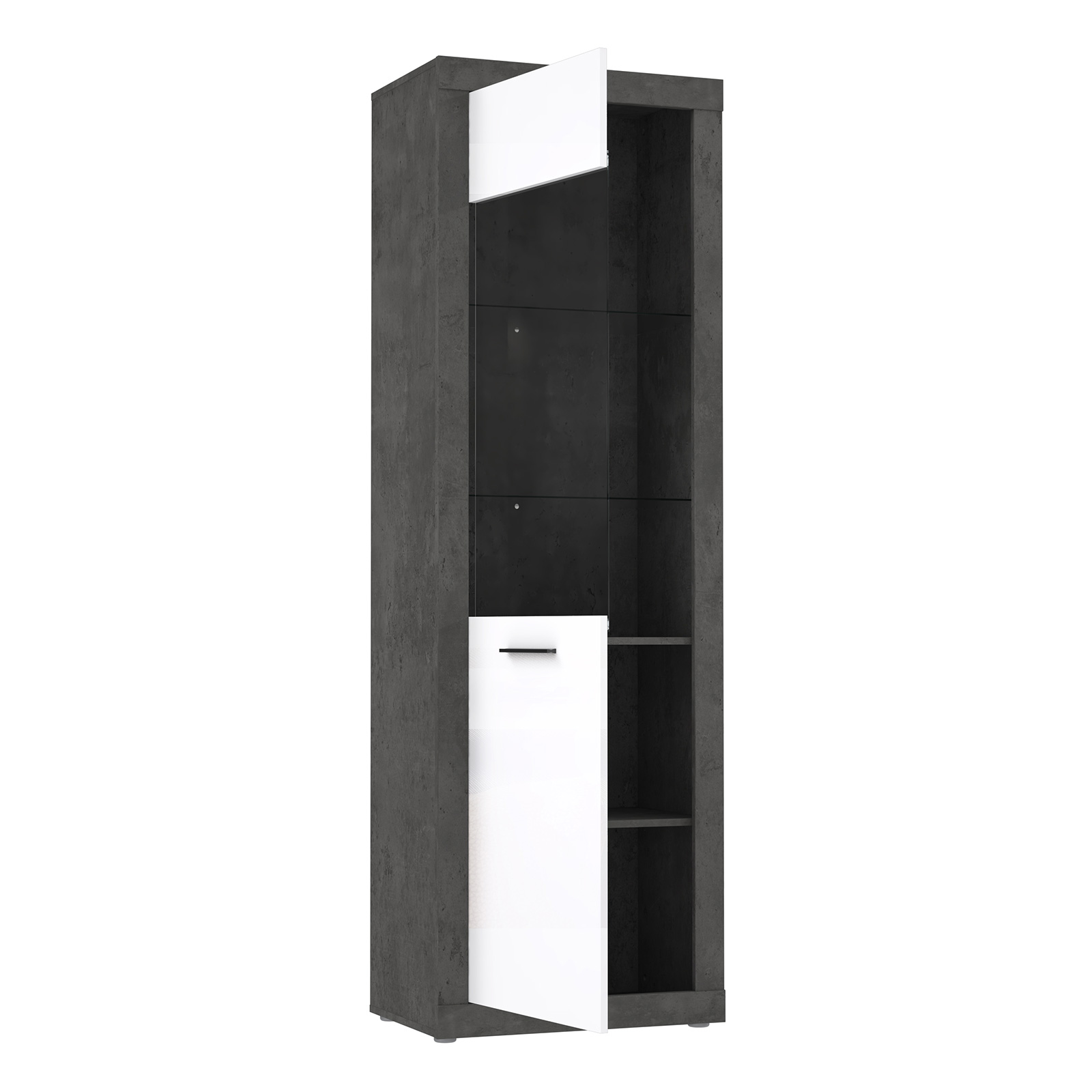Standvitrine - Betonoptik - weiß - 197 cm hoch