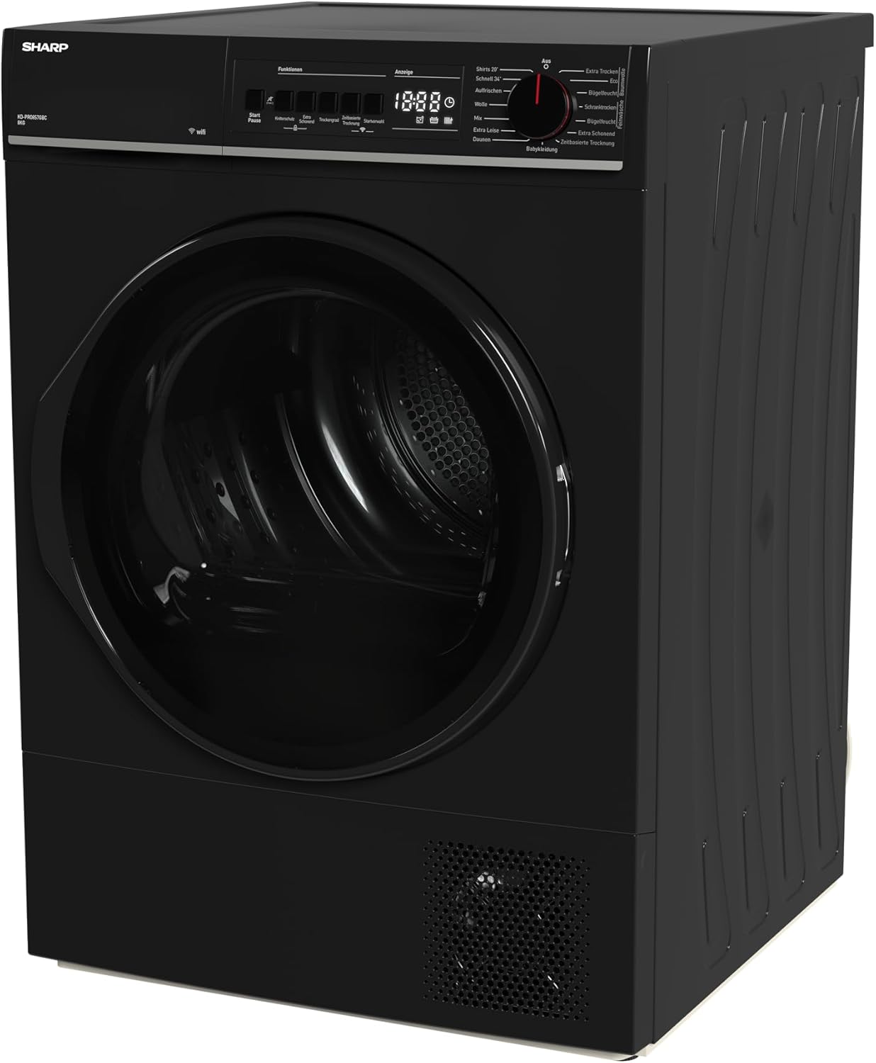 Sharp KD-PRO8S7GBC-DE Wäschetrockner, 8kg, C, WiFi, 15 Trockenprogramme inkl. 20-Minuten-Schnelltrockenprogramm, Schwarz