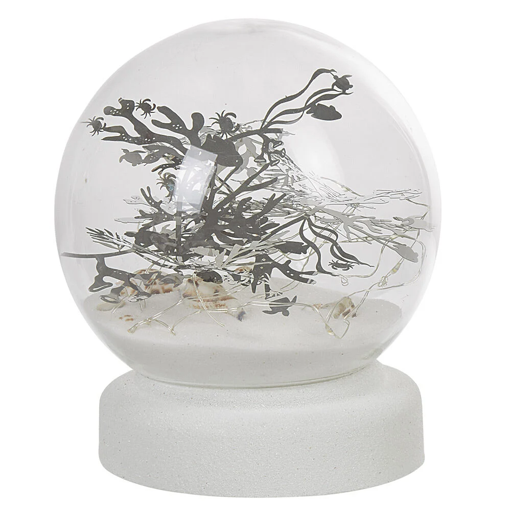 Boule à neige sable design mer avec coquillage LED blanc