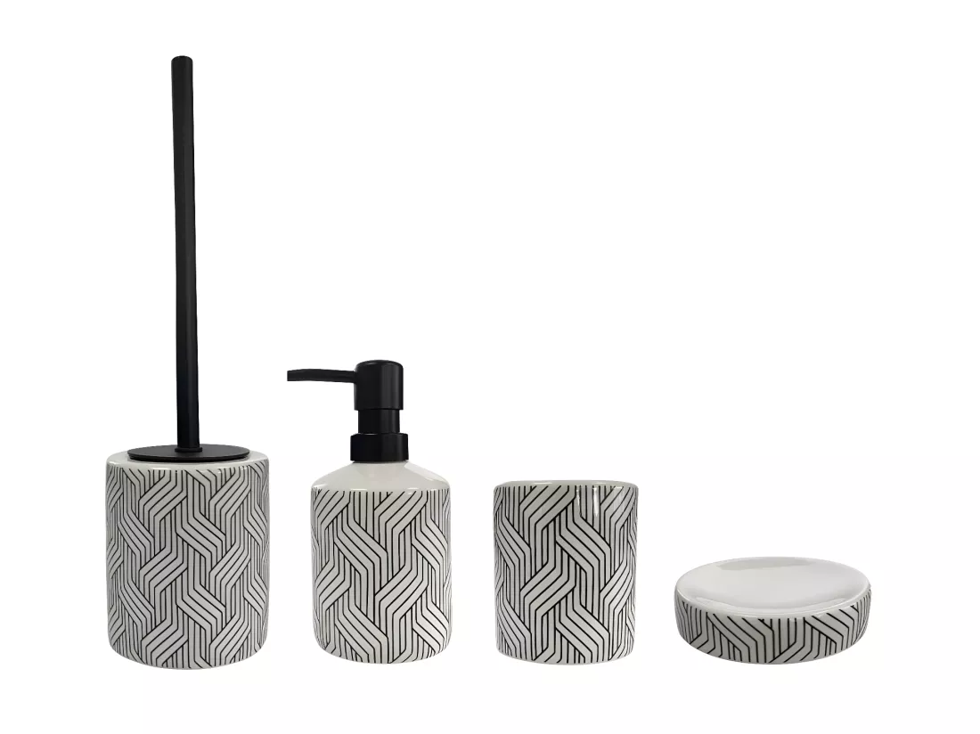 Set de salle de bain 4 pièces en céramique Noir et blanc
