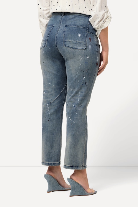 Jeans Mandy, Farbspritzer, Ziernaht, weites Bein