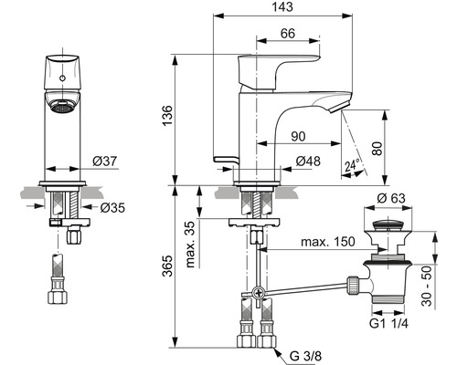 Ideal Standard CONNECT AIR gold A7014A2 wastafelmengkraan