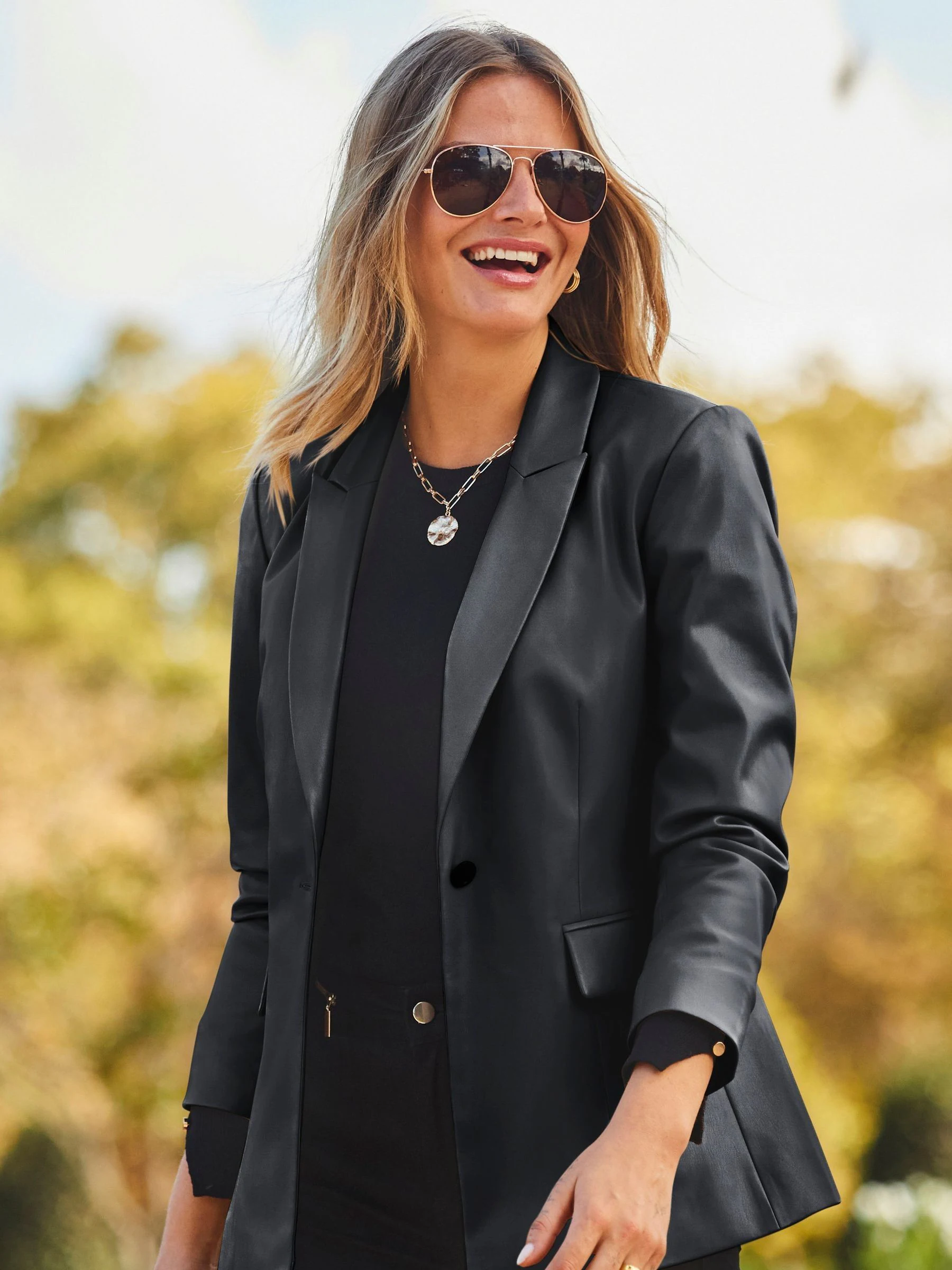 Sosandar Premium Faux Leather Blazer