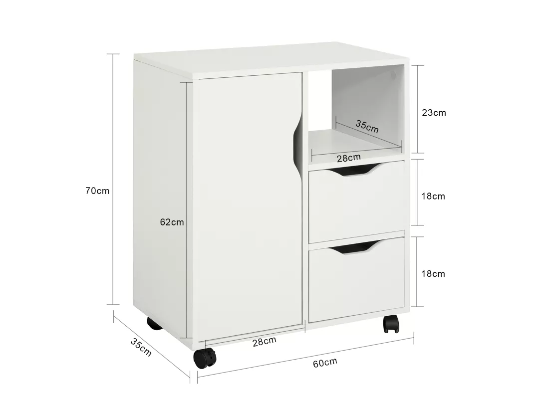 Support Imprimante Roulant Organiseur Bureau Mobile Caisson Avec Tiroirs Et Porte, Fbt105-w