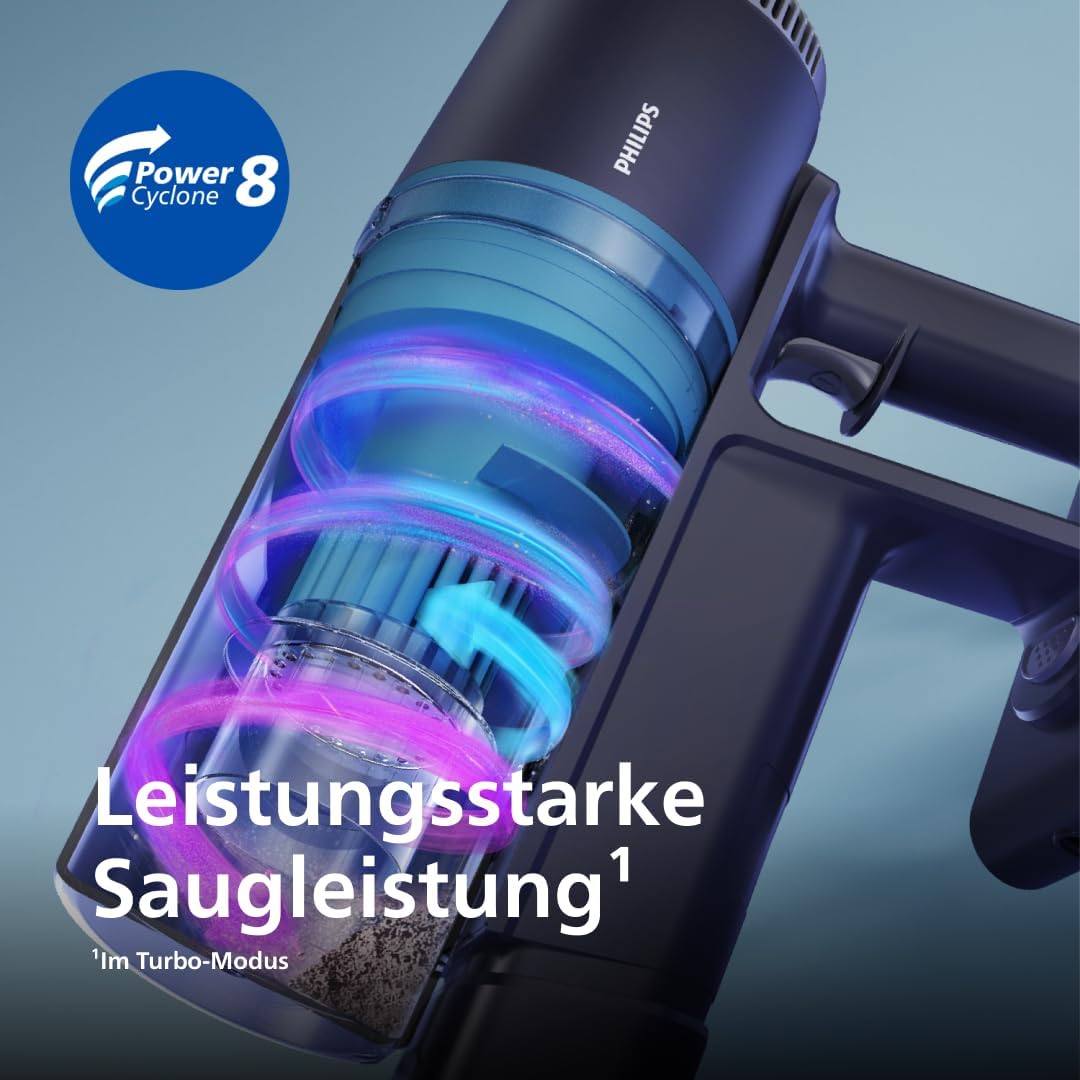 Philips Kabelloser Staubsauger der Serie 3000, Leistungsstarke Saugleistung auf Hartböden, 60 Minuten Laufzeit, Düse mit LED-Licht, Fugen und Kombinationsdüse, Austauschbarer Akku(XC3032/01)