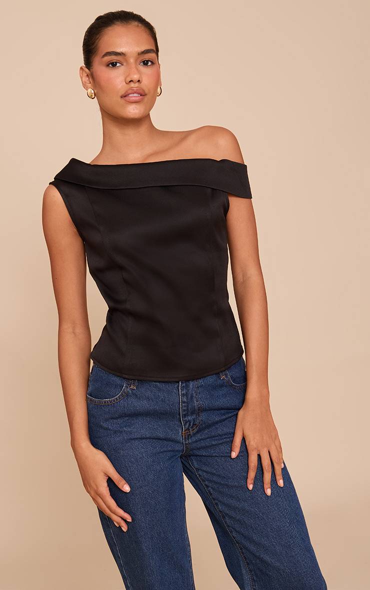 Noir Haut Asymétrique À Détail Plissé