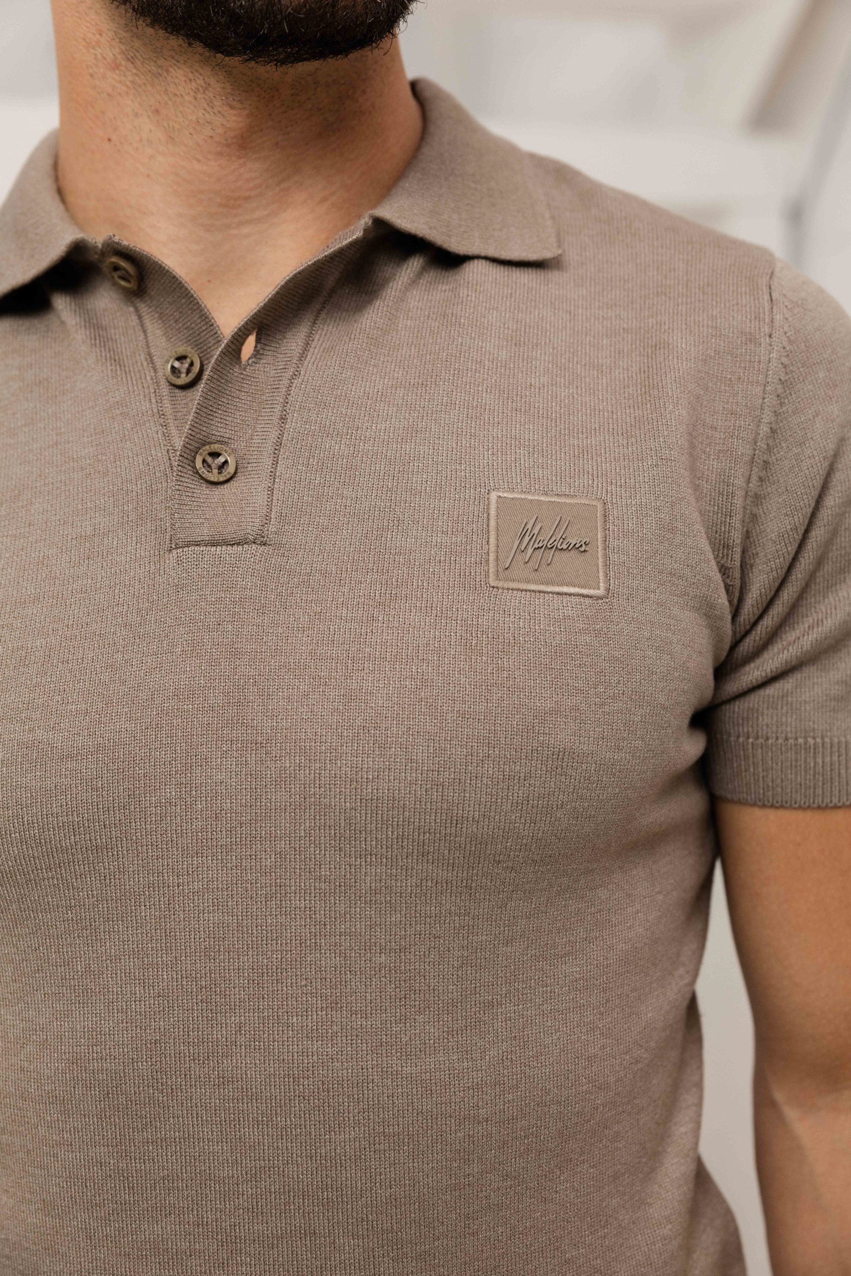 Malelions Knitted Patch Polo Heren Lichtbruin