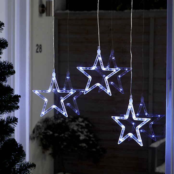 Guirlande lumineuse LED intérieure blanc froid câble transparent 1,6 m décor étoile