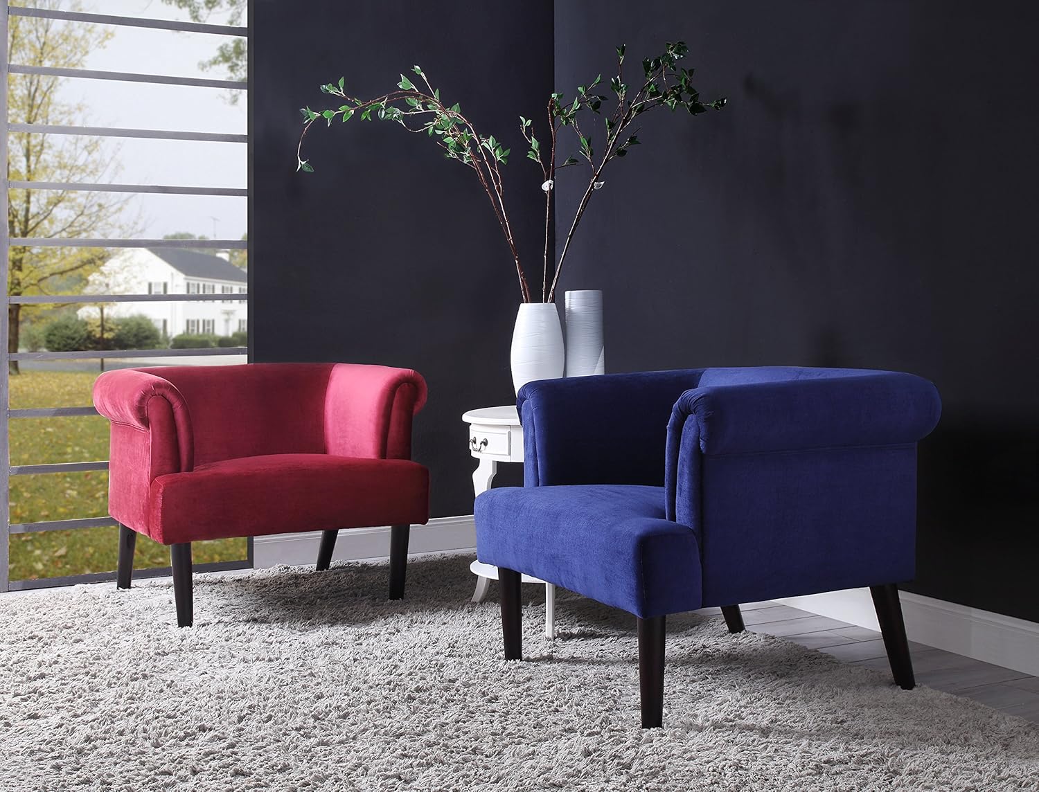 Atlantic Home Collection Charlie Sessel, Armlehnenstuhl mit Massivholzfüßen, Samt, Rot, 74 x 86x 70