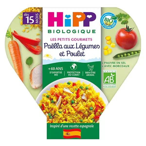 Prato de Paella Orgânica Hipp Les Petits Gourmets com Legumes e Frango +15m Orgânico 250g