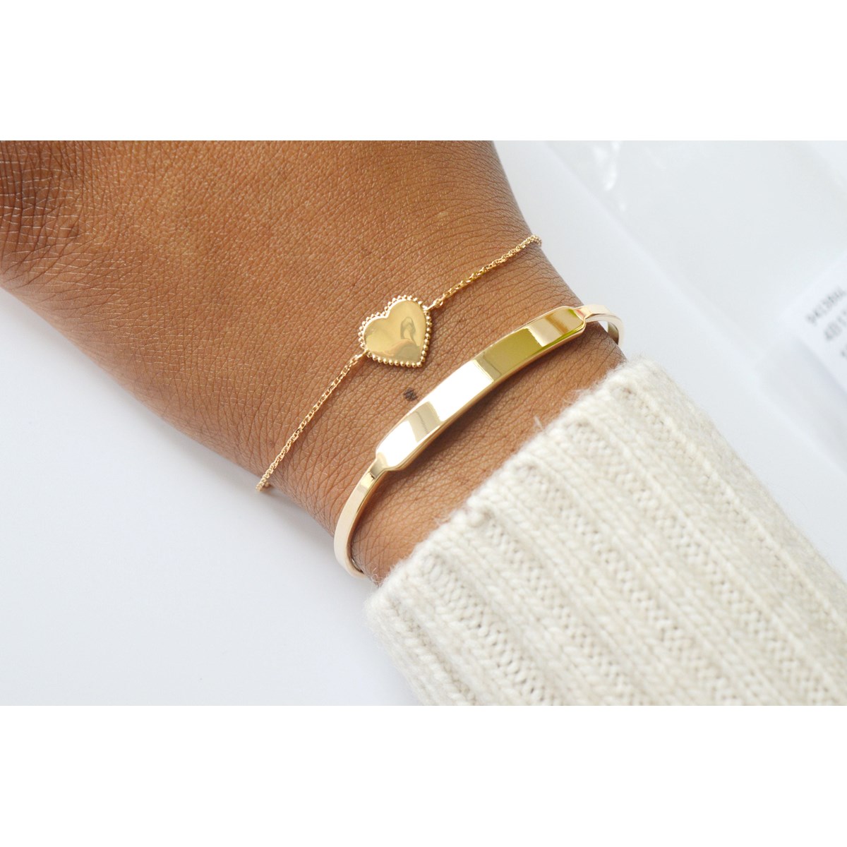Bracelet jonc rigide semi ouvert ajustable -Plaqué or
