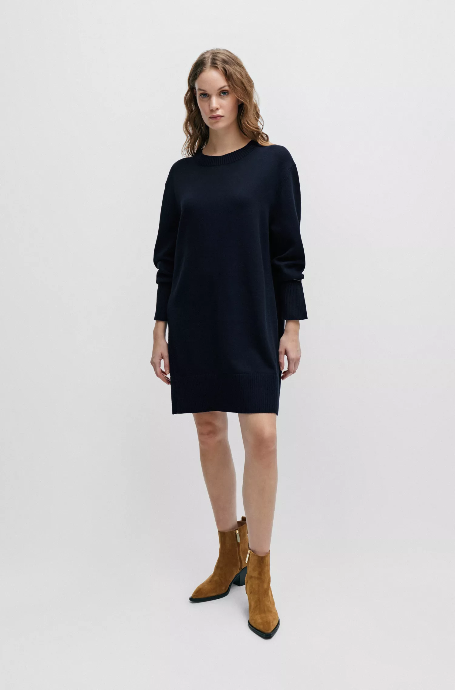 Vestido de malha oversized laranja da BOSS em algodão e lã virgem.