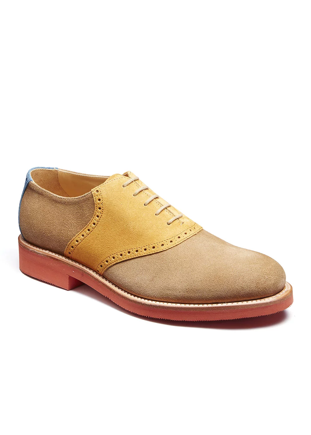 BUCK VELOURS BEIGE CUIR JAUNE ET BLEU