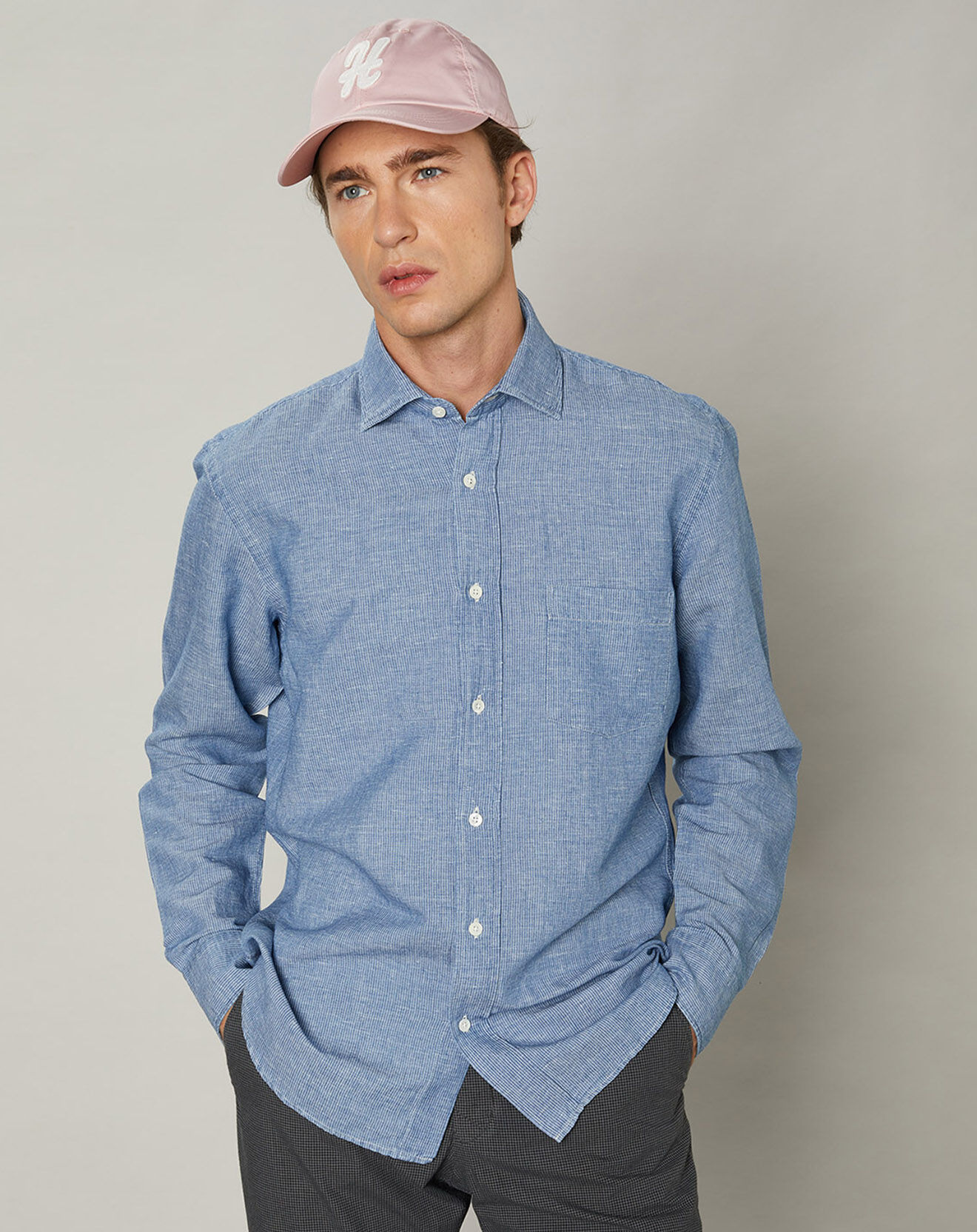 Hartford Chemise regular en Coton & Lin Paul indigo