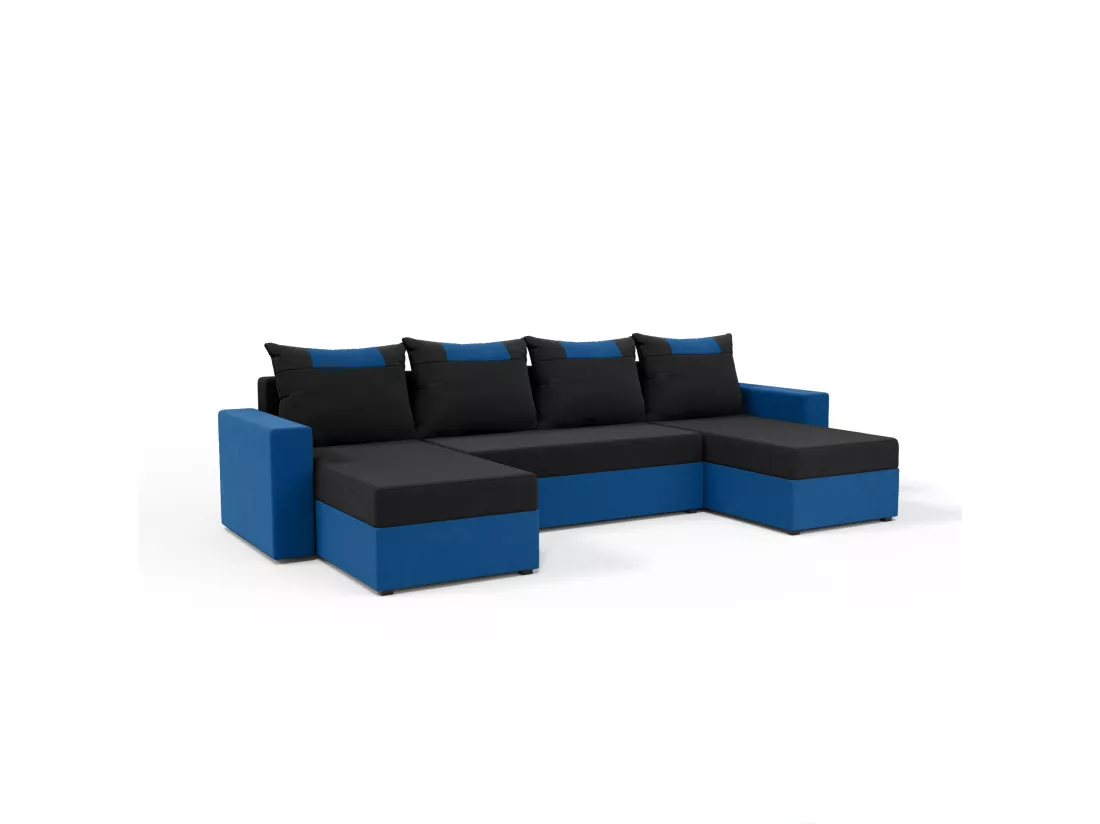 CANAPÉ PANORAMIQUE avec fonction de couchage Susanne jusqu’à 8 places, Noir+Bleu foncé