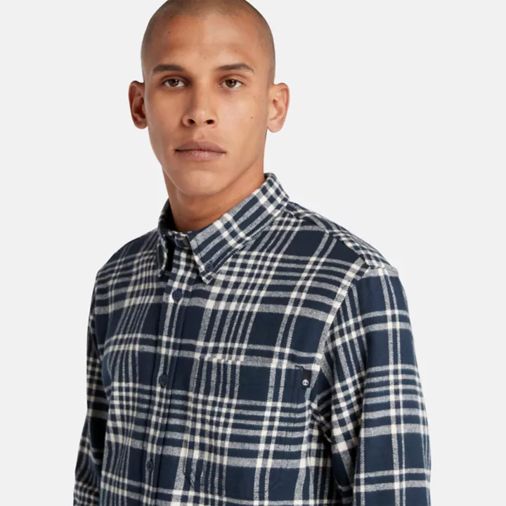 Camisa xadrez de flanela grossa masculina na cor azul marinho