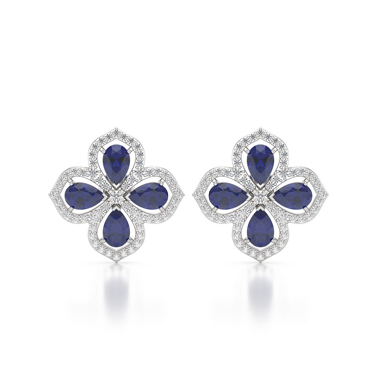 Boucles d'oreilles ADEN Or 585 Blanc Saphir et Diamant 3.55grs
