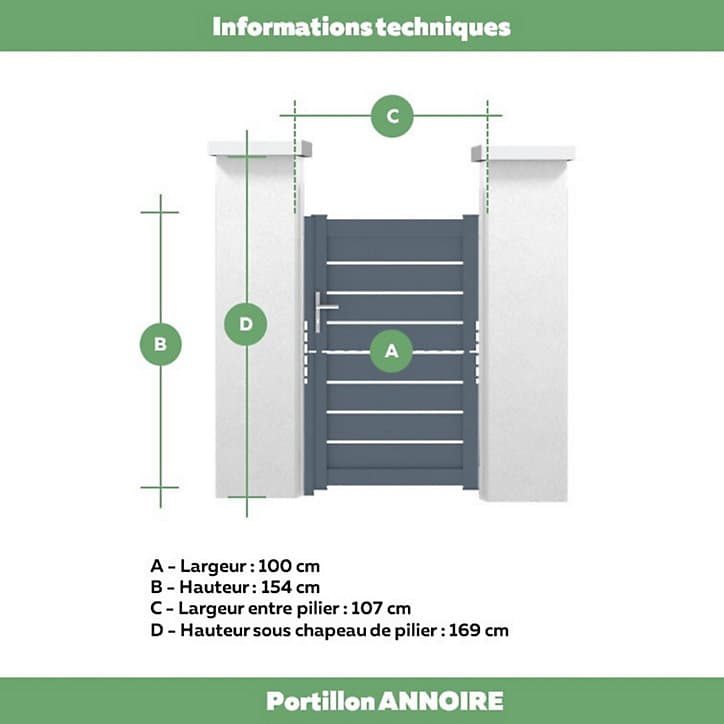 Portillon Jardimat battant aluminium Pyla gris anthracite - 100 x h.154 cm