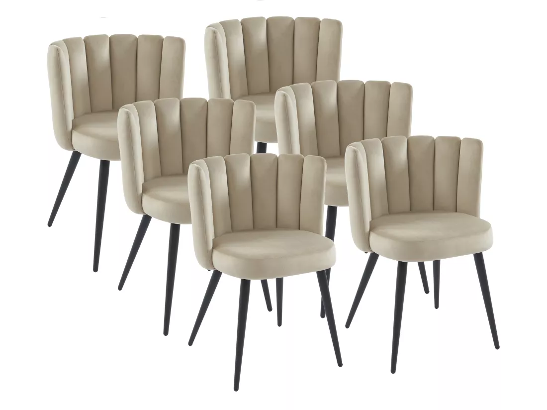 Lot de 6 chaises en velours et métal noir - Beige - PRANILA de Pascal MORABITO