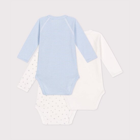 Lot de 3 bodies croisés manches longues en coton imprimé   de               Petit Bateau