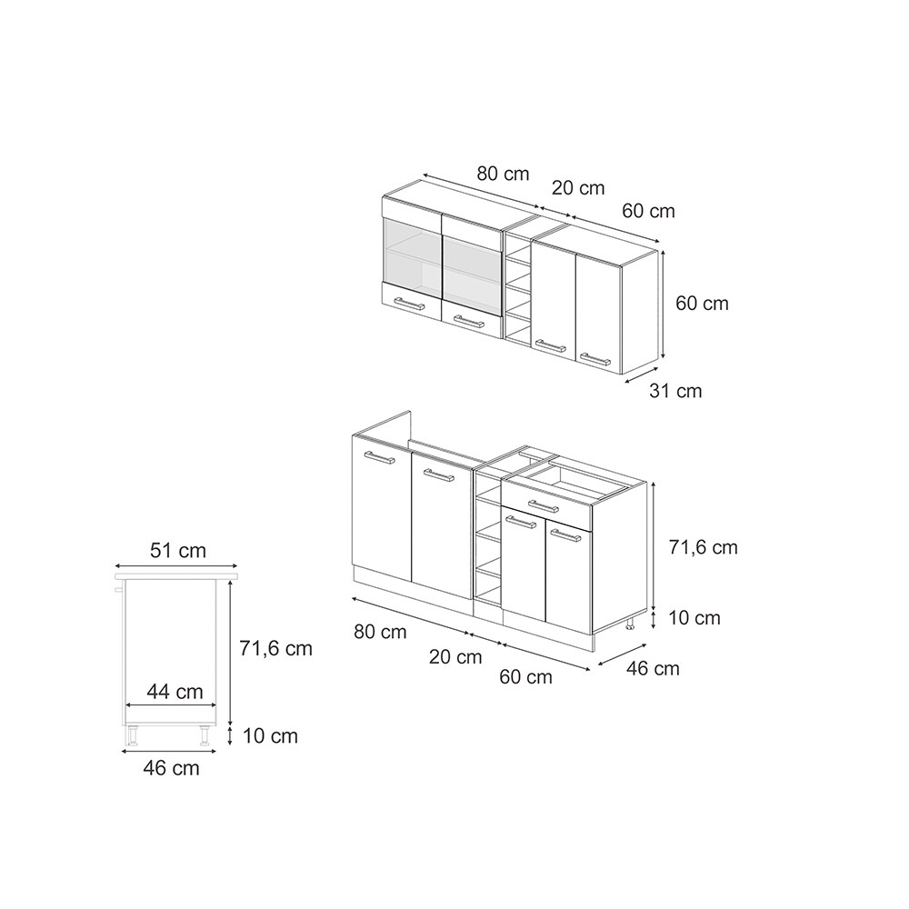 Vicco Küchenzeile R-Line Solid Weiß Blau Grau 160 cm Arbeitsplatte modern Küchenschränke Küchenmöbel