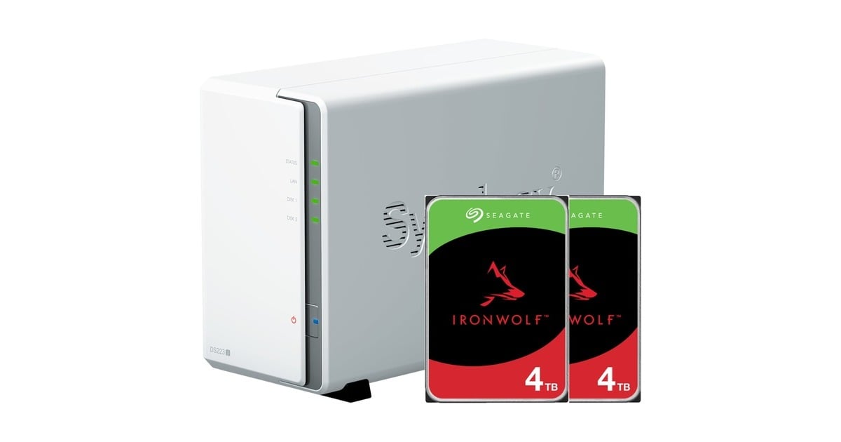 SynologyDiskStation DS223j incl. 2x Seagate IronWolf 4 TB harde schijf nas  (Wit, 2x USB 3.2 Gen 1)