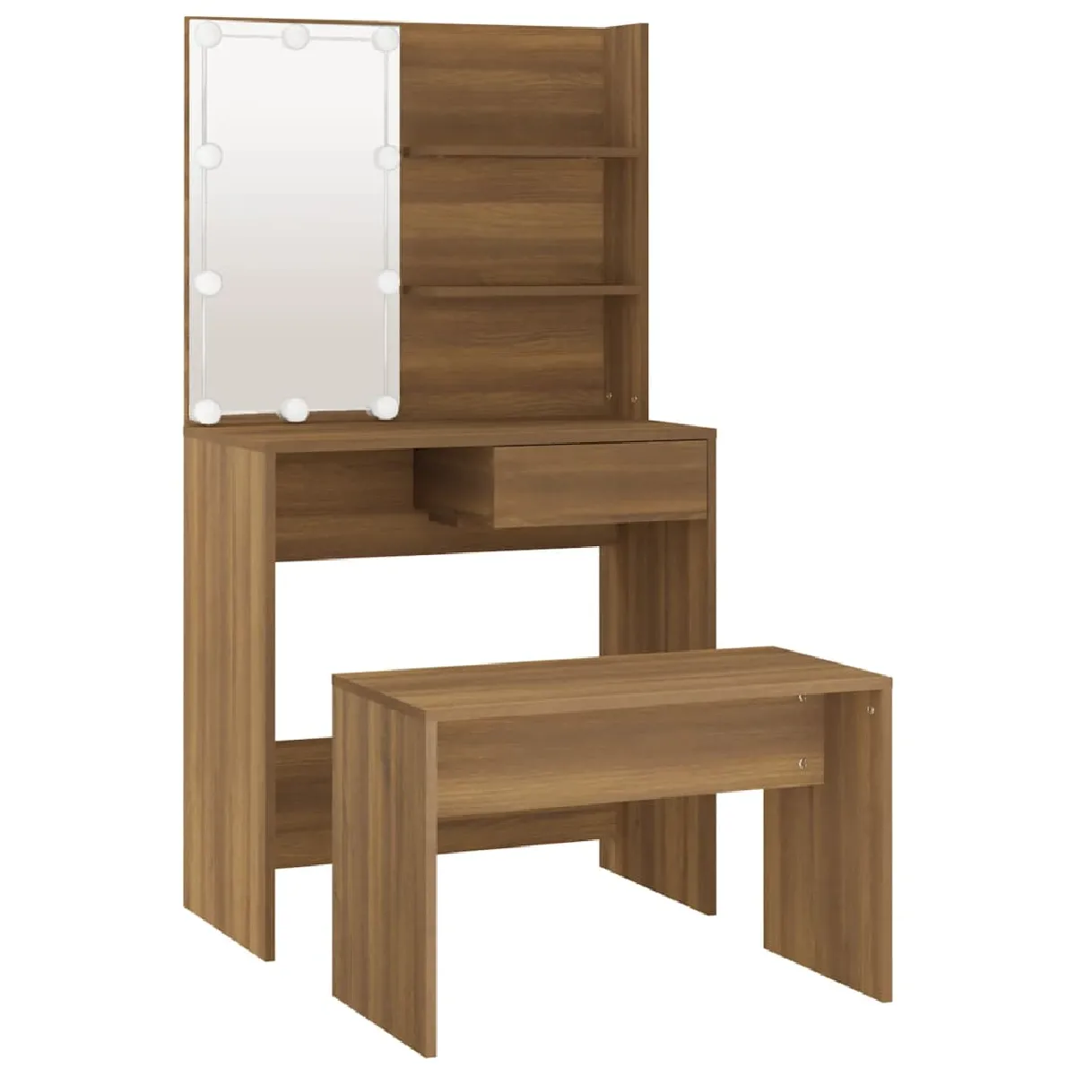 Helloshop26 Coiffeuse table avec led - Chêne marron
